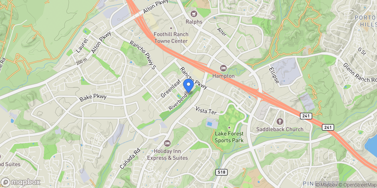 Map showing 360 Riverbend, Lake Forest, California, United States.
