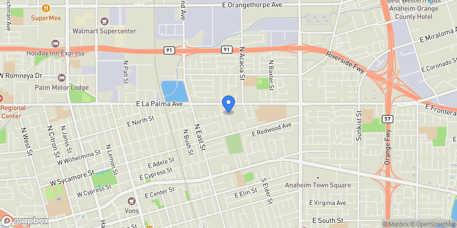 Map showing 638 N Buttonwood, Orange, California, United States.