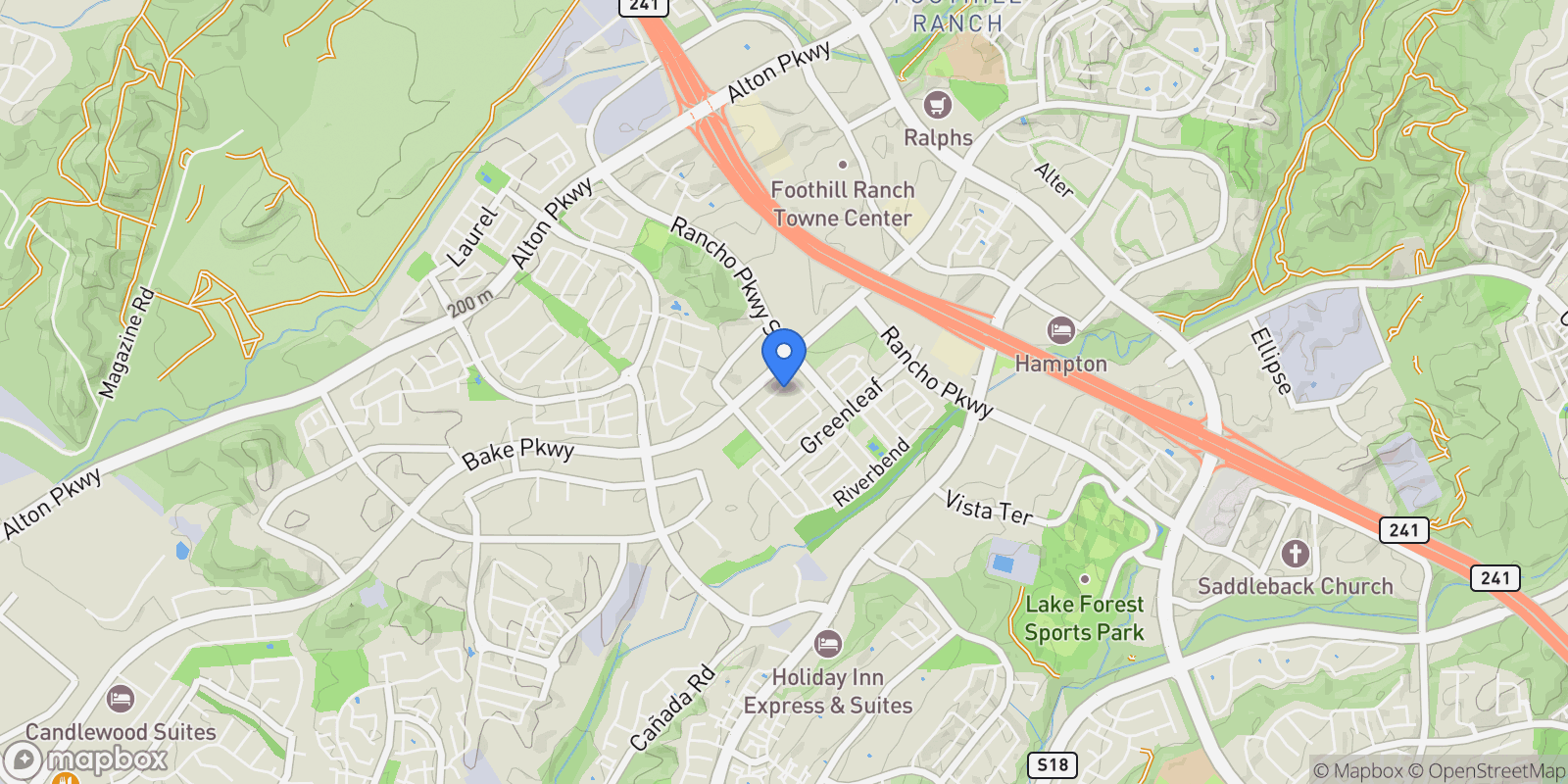 Map showing 220 Holliston, Lake Forest, California, United States.