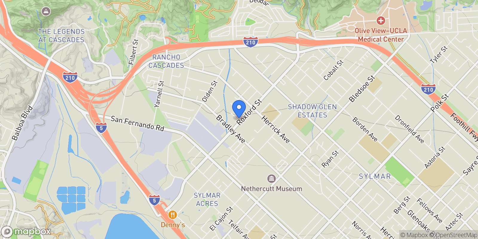 Map showing 13346 Los Olivos Road, Los Angeles, California, United States.