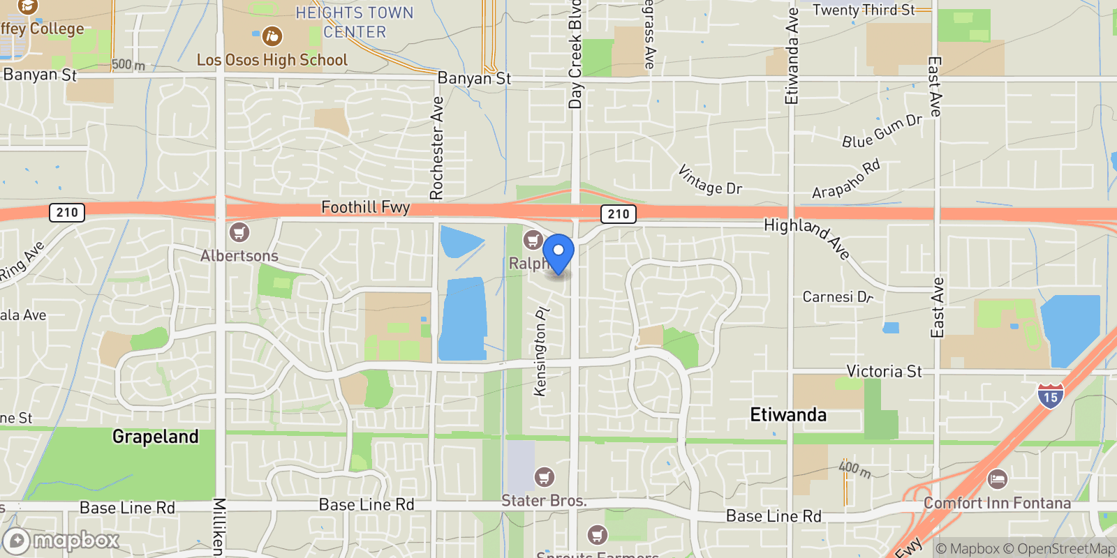 Map showing 12253 Knightsbridge Drive, Rancho Cucamonga, California, United States.