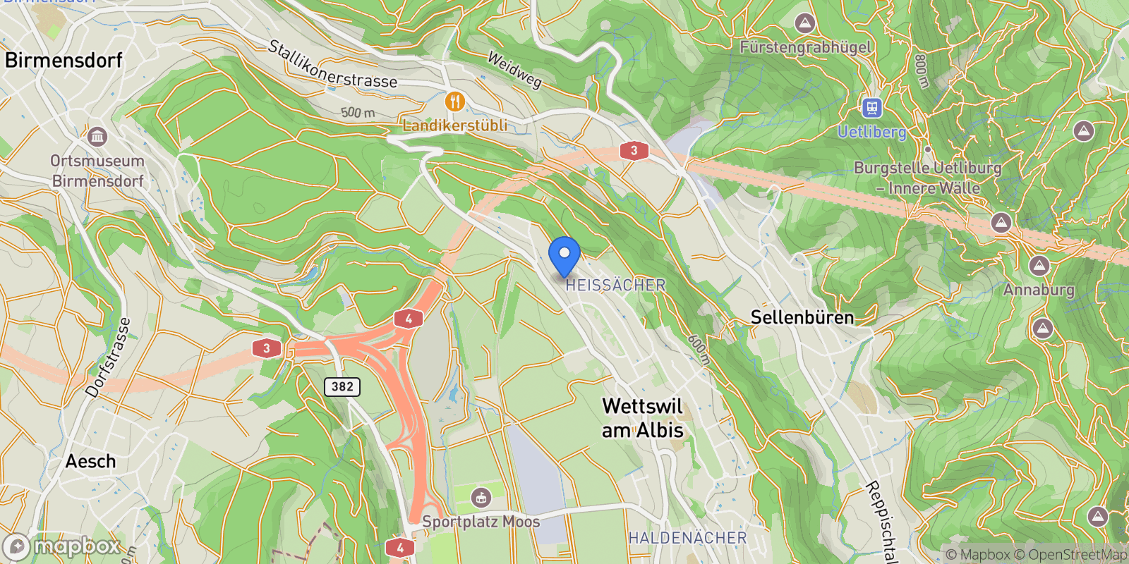 Map showing Bäumlisächerstrasse 47, 8907 Wettswil am Albis, Switzerland, Wettswil am Albis, Zurich, Switzerland.