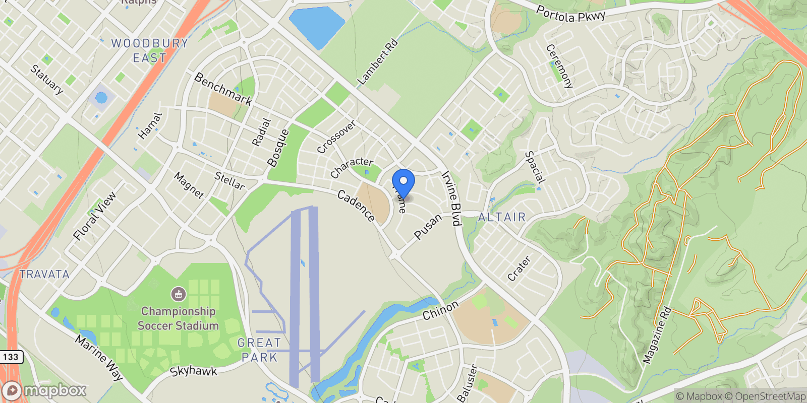 Map showing 175 Frame, Irvine, California, United States.