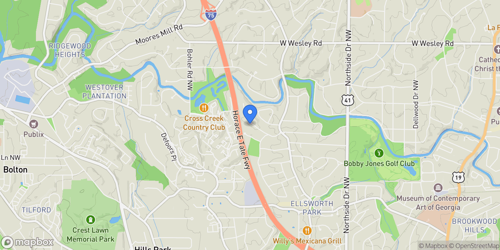 Map showing 1006 Northcliffe Drive NW, Atlanta, Georgia, United States.