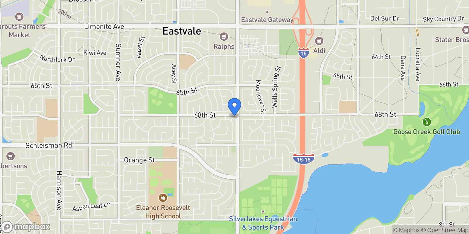 Map showing 6800 Knightsbridge Court, Jurupa Valley, California, United States.