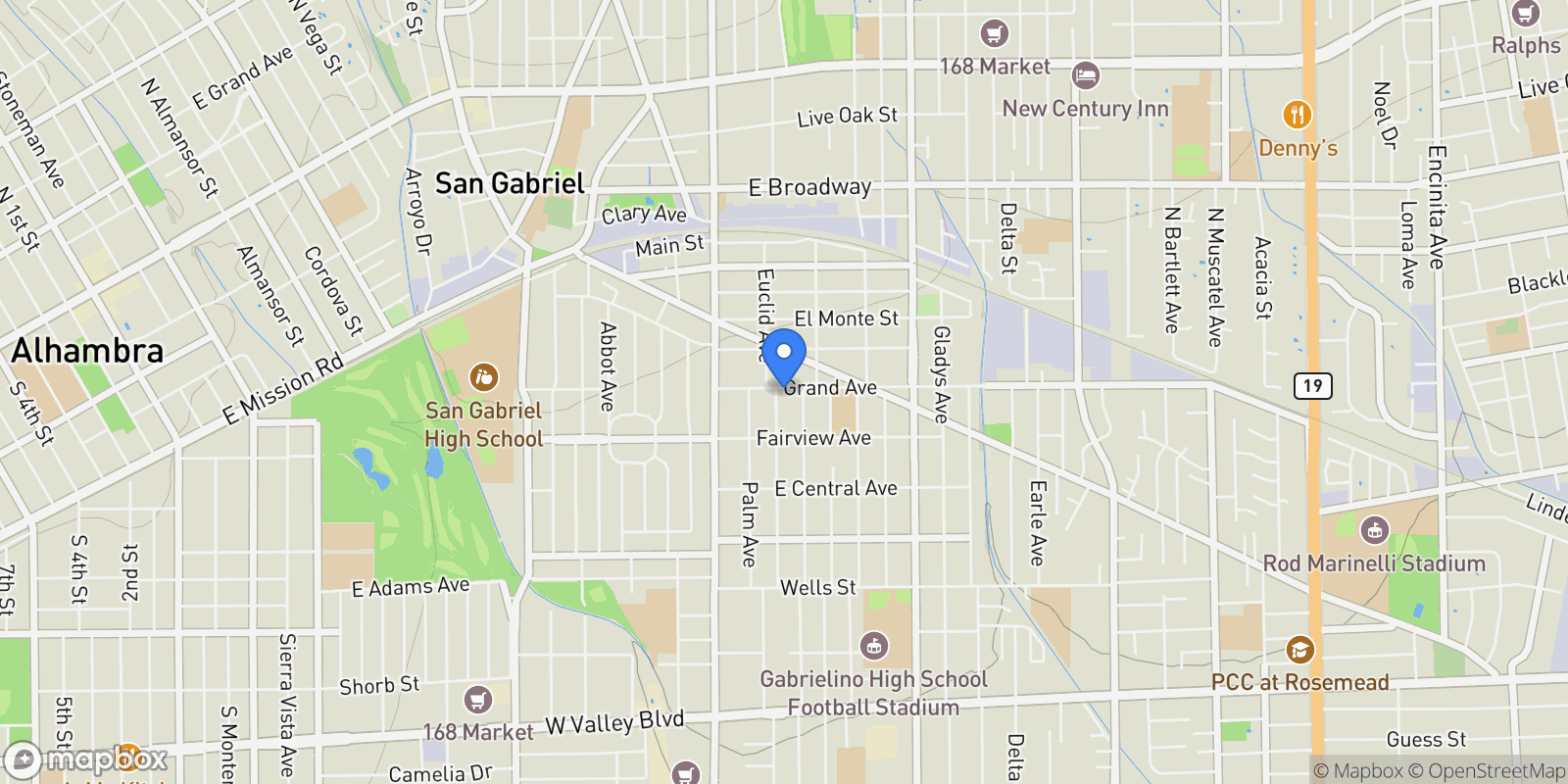 Map showing 900 Euclid Ave, San Gabriel, California, United States.