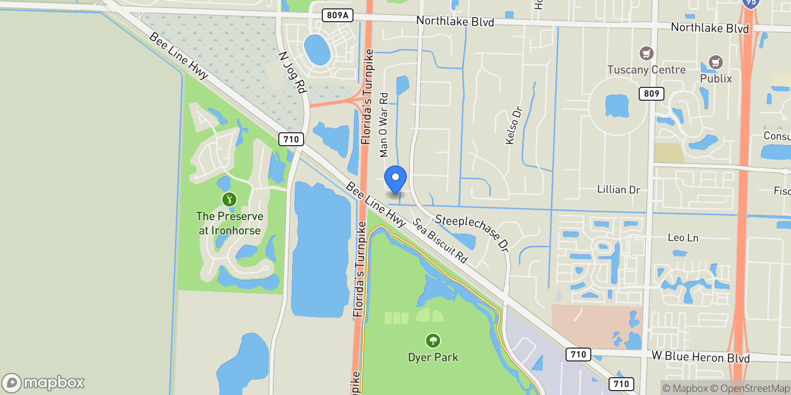 Map showing 8119 Man O War Road, Palm Beach Gardens, Florida, United States.