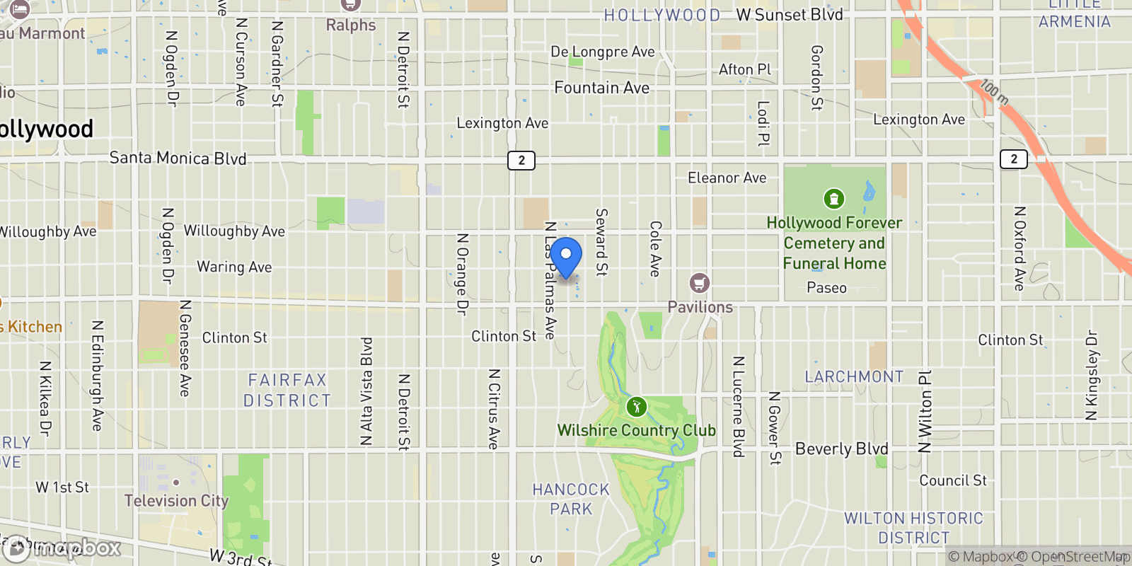 Map showing 737 N Cherokee Avenue, Los Angeles, California, United States.
