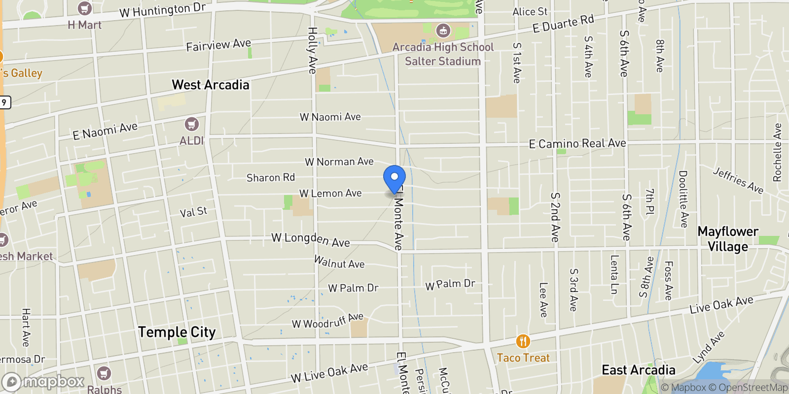 Map showing 202 W Lemon Avenue, Arcadia, California, United States.