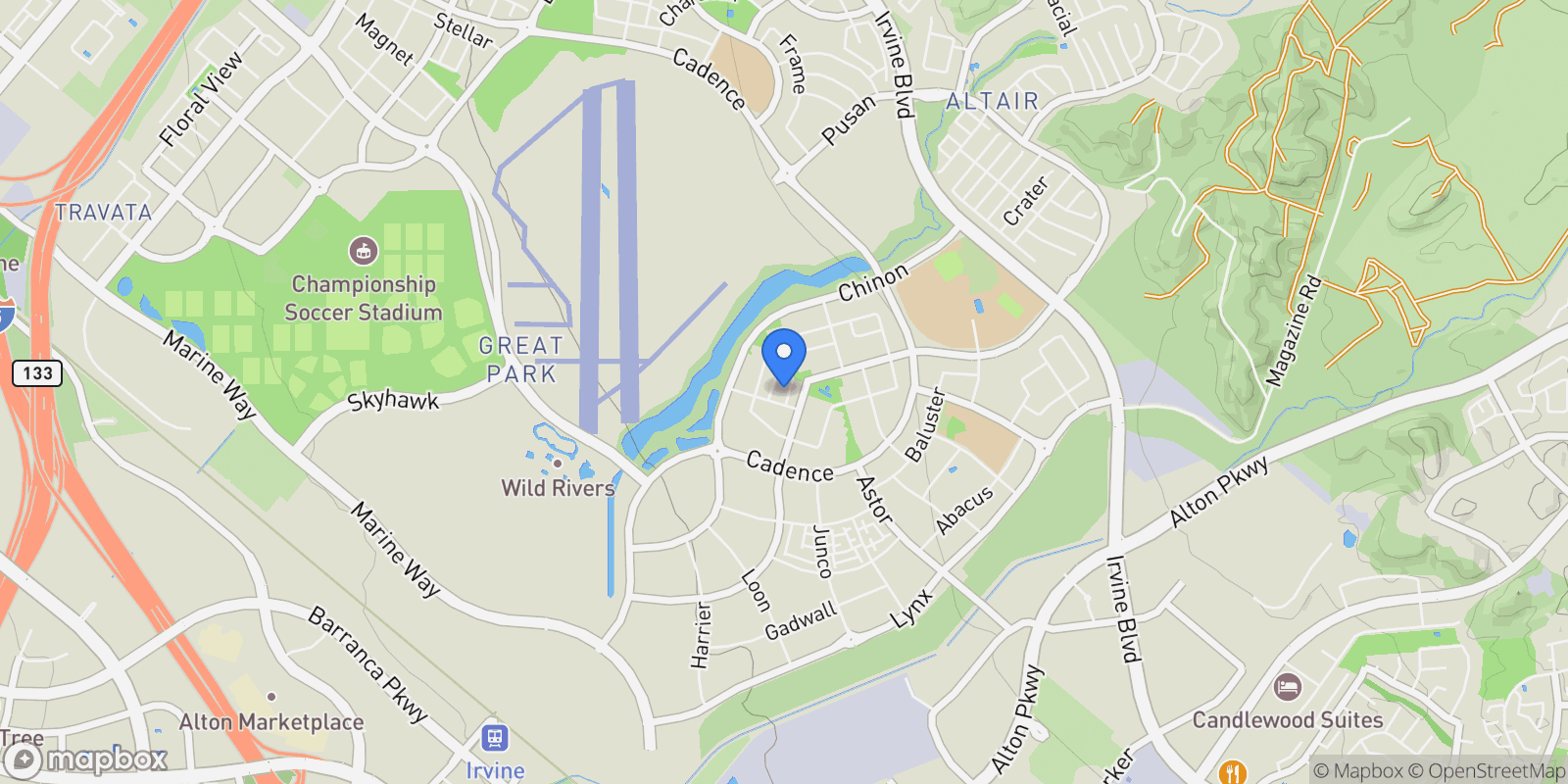 Map showing 105 Shear, Irvine, California, United States.