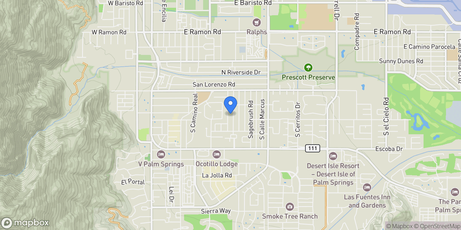 Map showing 1323 S Driftwood Drive, Palm Springs, California, United States.