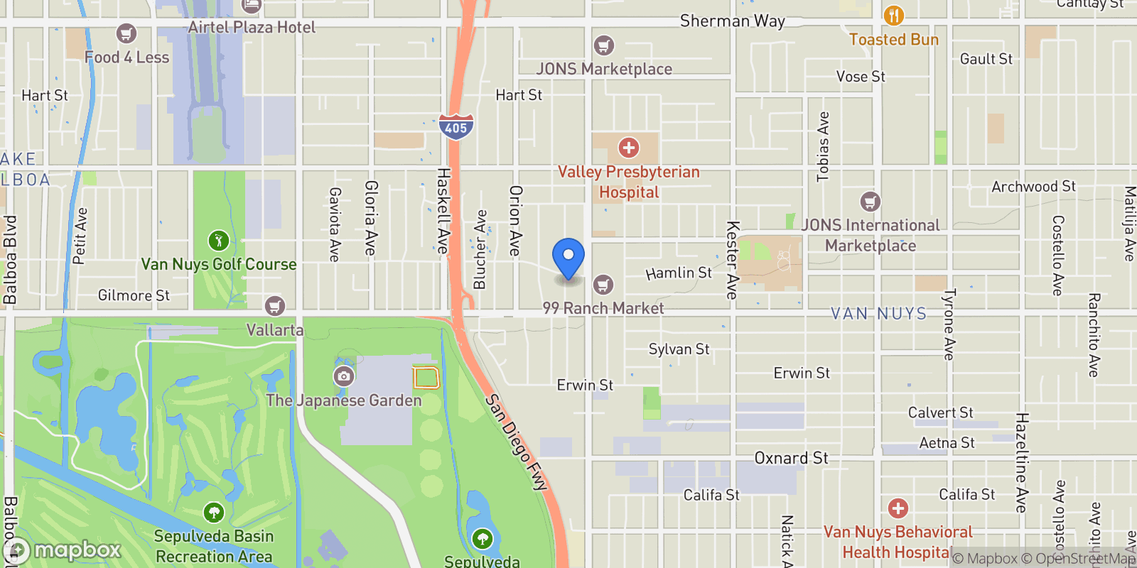 Map showing 6448 Peach Avenue, Los Angeles, California, United States.