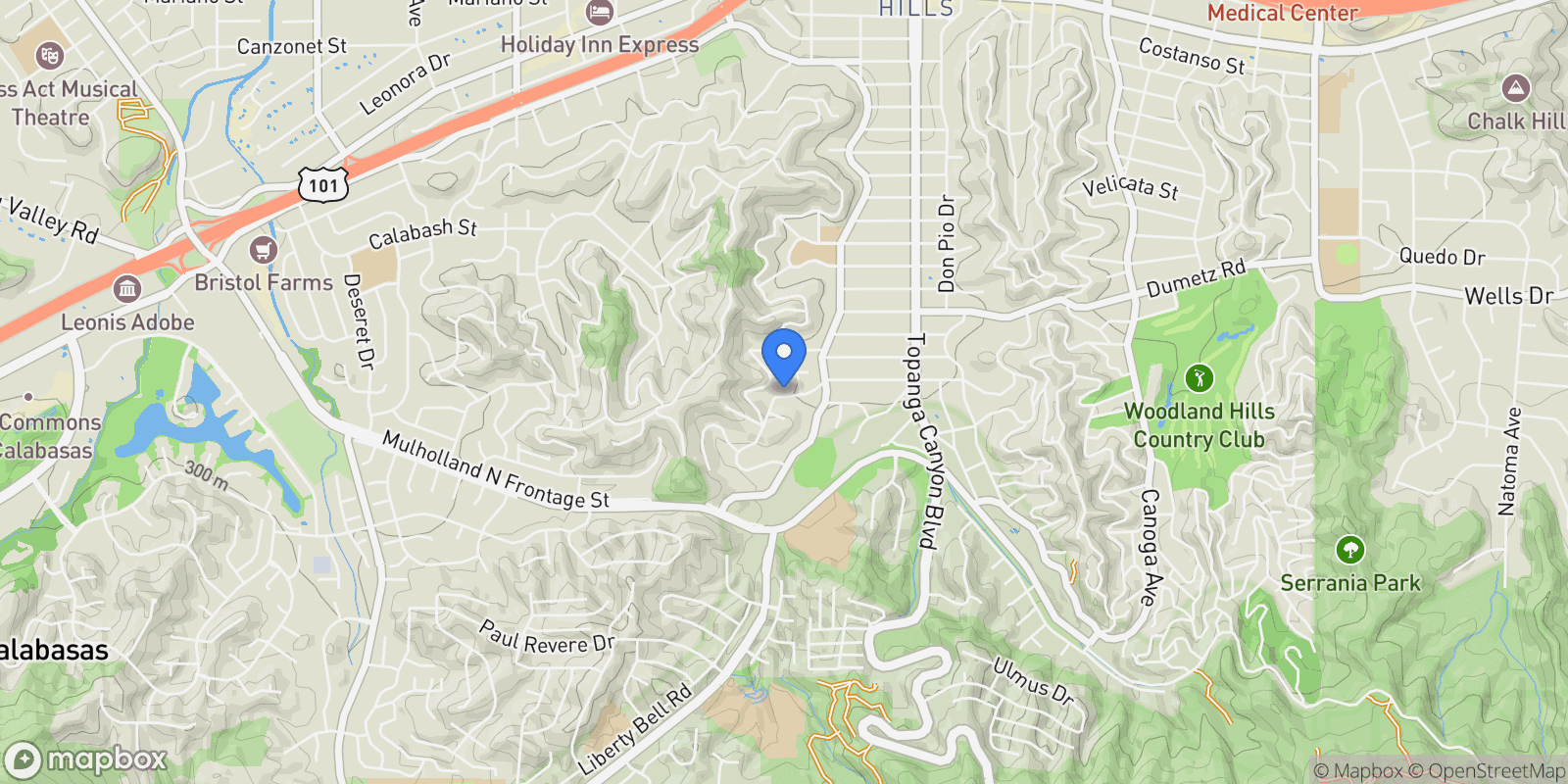 Map showing 22261 Ybarra Road, Los Angeles, California, United States.