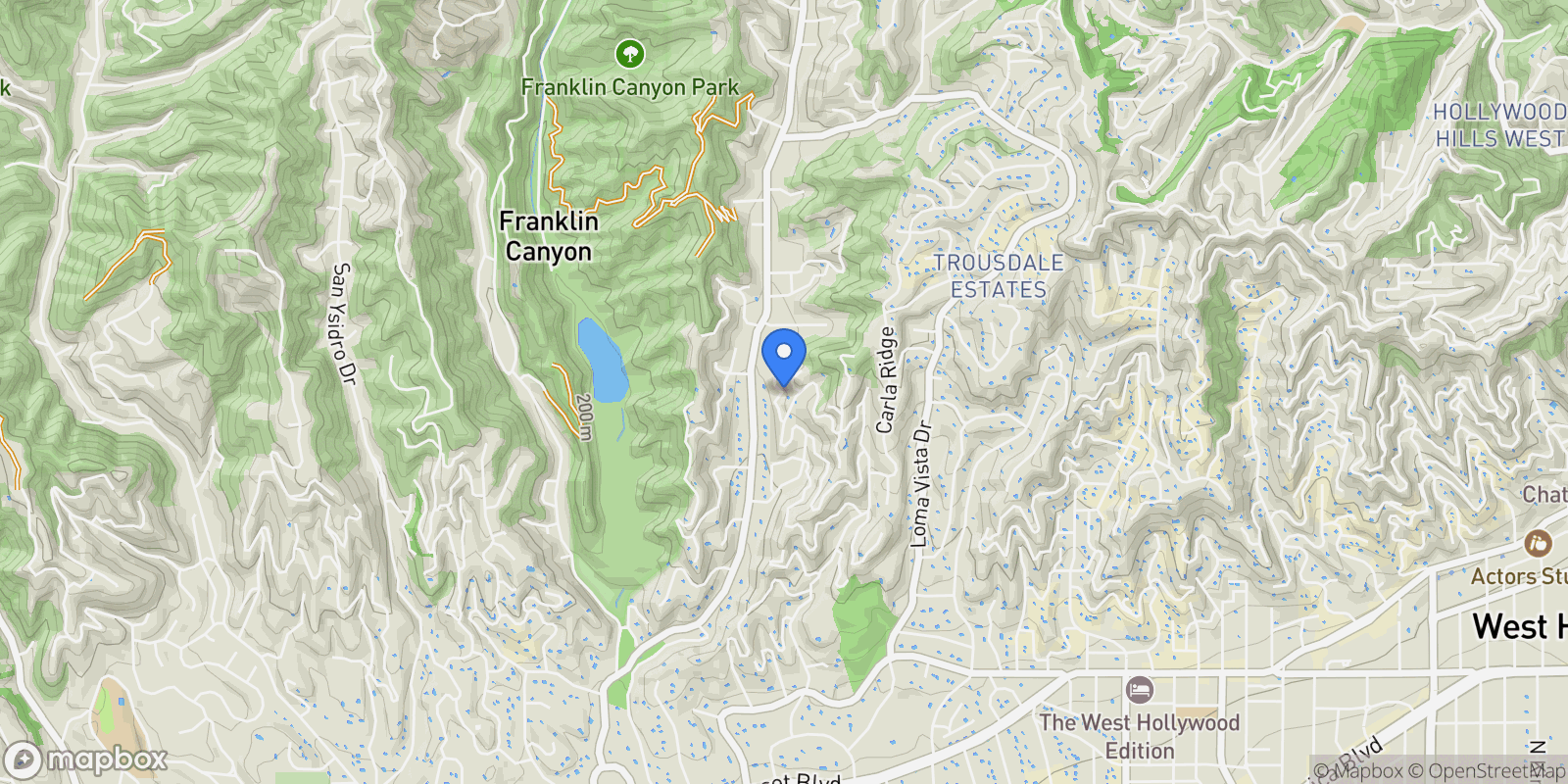 Map showing 1642 Lindacrest Drive, Beverly Hills, California, United States.