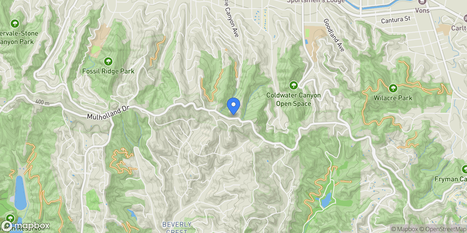 Map showing 13355 Mulholland Drive, Beverly Hills, California, United States.
