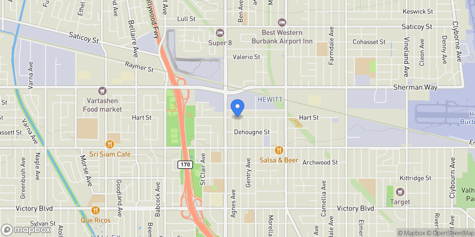 Map showing 12012 Hart Street, Los Angeles, California, United States.