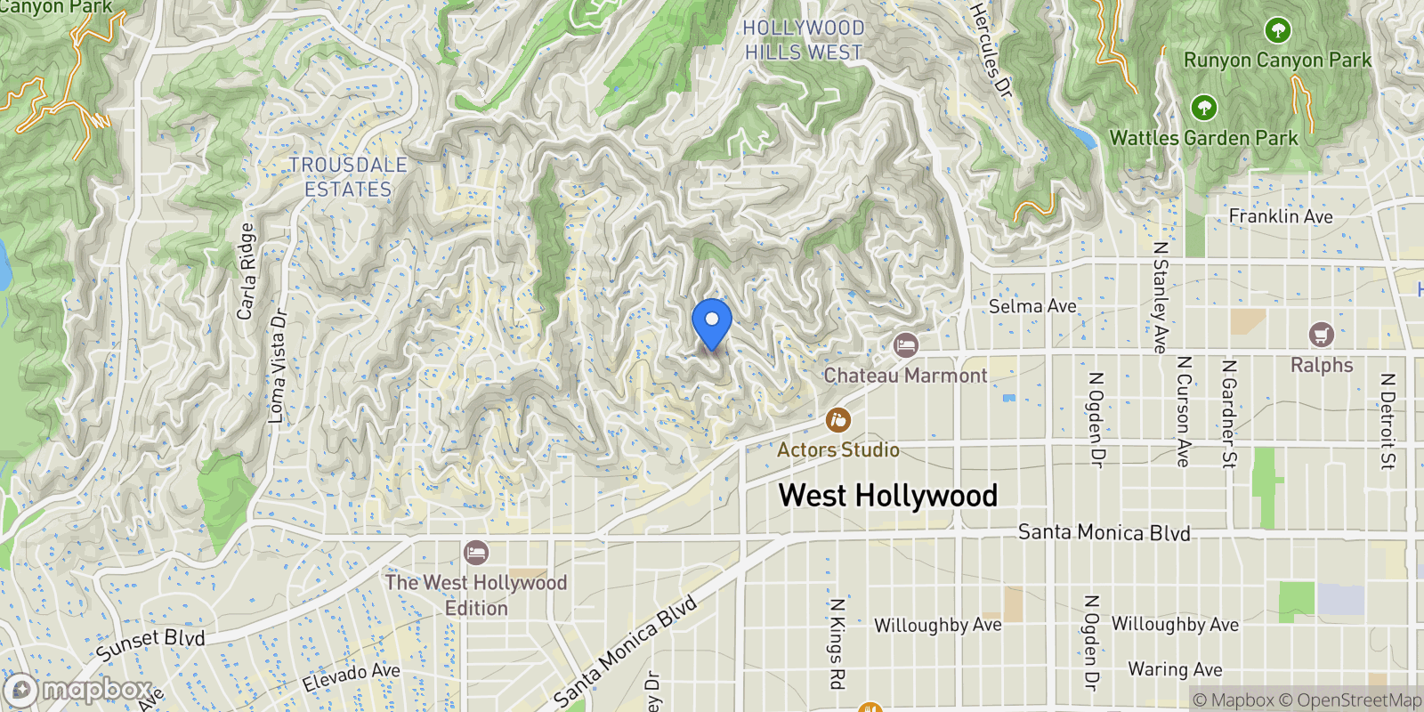 Map showing 8638 Hollywood Boulevard, Los Angeles, California, United States.
