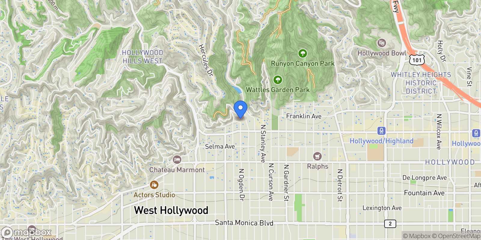 Map showing 7801 Hillside Avenue, Los Angeles, California, United States.