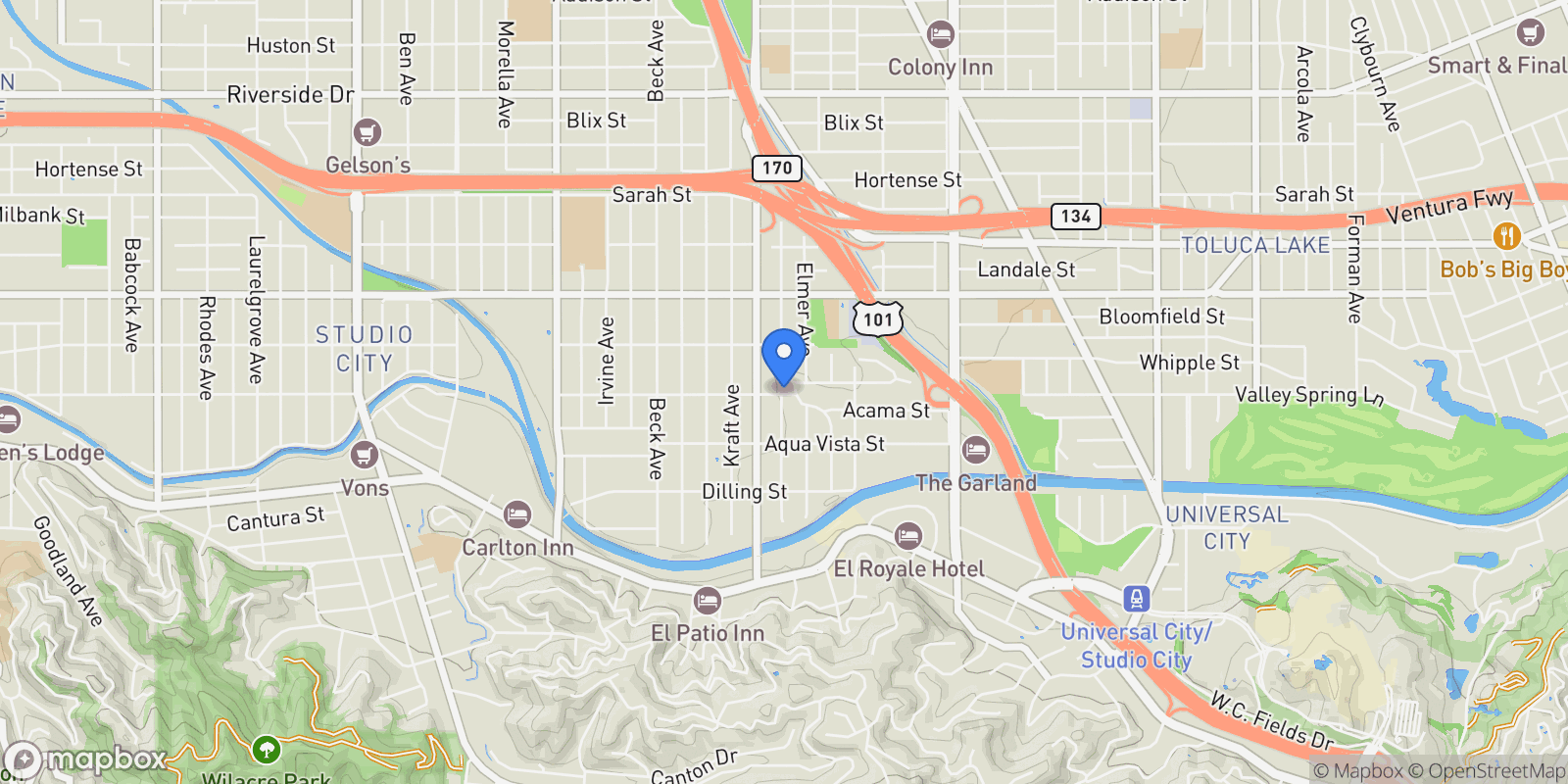 Map showing 11317 Valley Spring Lane, Los Angeles, California, United States.