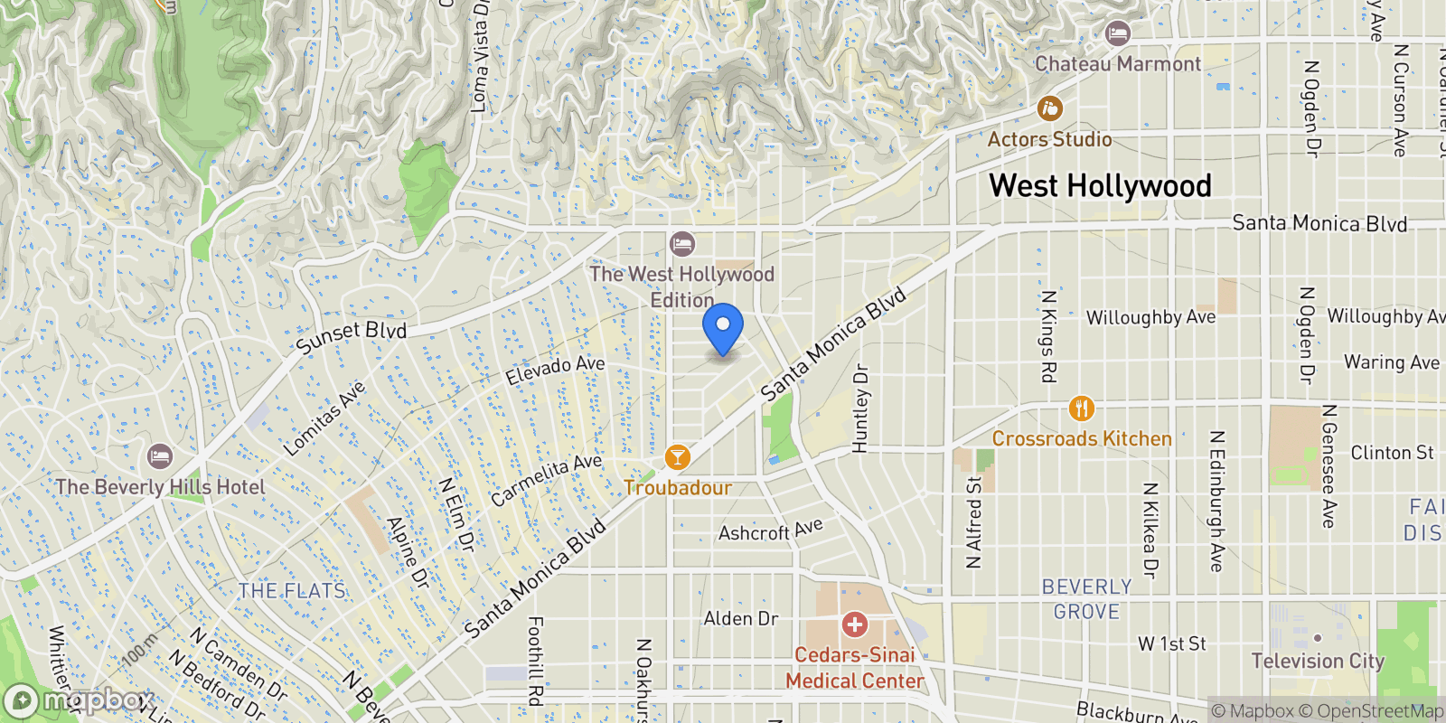 Map showing 8982 Norma Place, Los Angeles, California, United States.