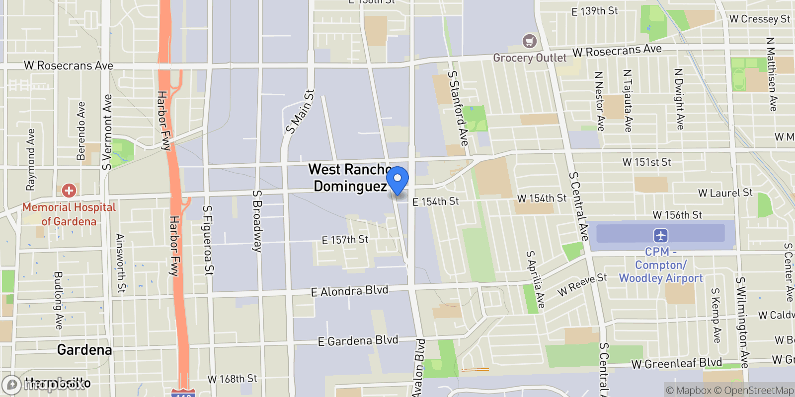 Map showing 15328 S San Pedro Street, Gardena, California, United States.