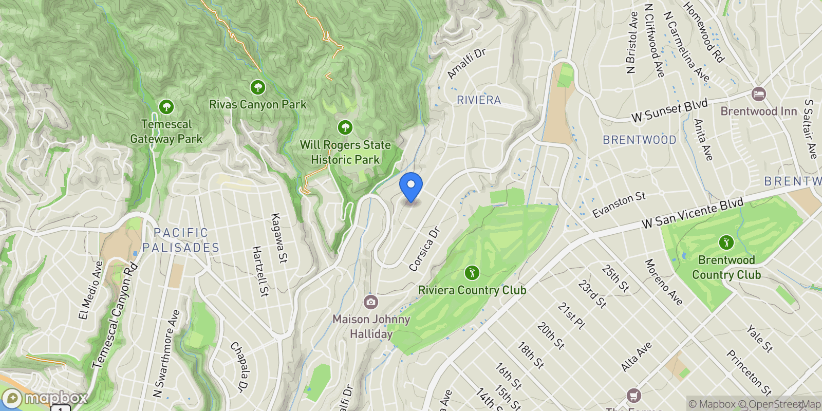 Map showing 1149 Amalfi Drive, Los Angeles, California, United States.