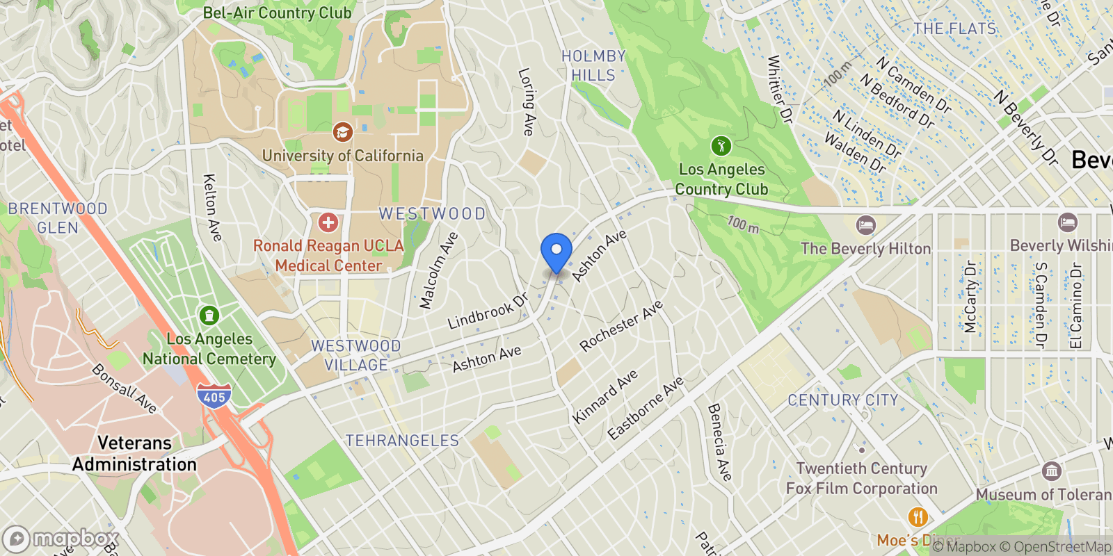 Map showing 10520 Wilshire Boulevard 407, Los Angeles, California, United States.