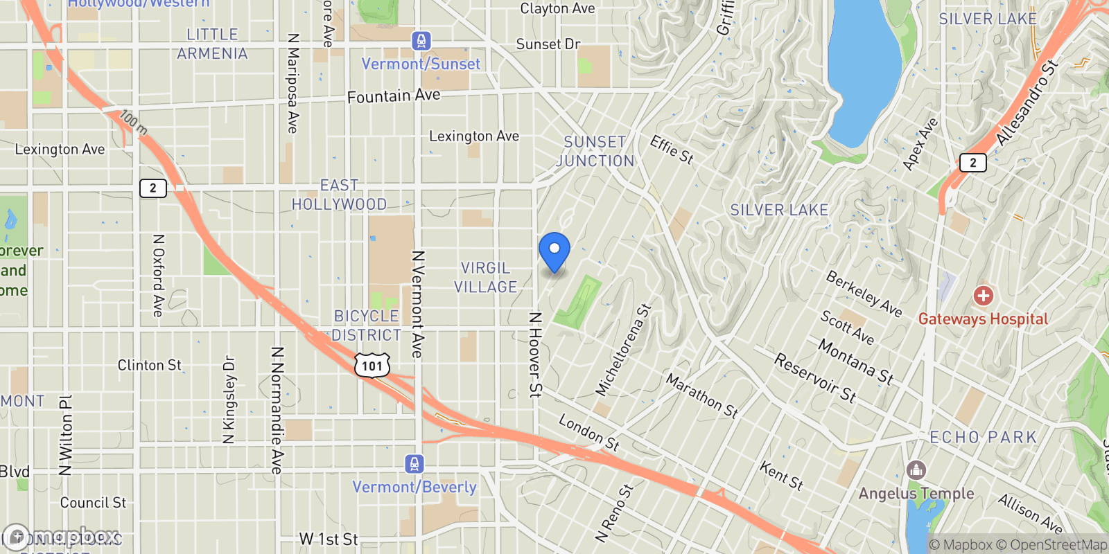 Map showing 816 Hyperion Avenue, Los Angeles, California, United States.