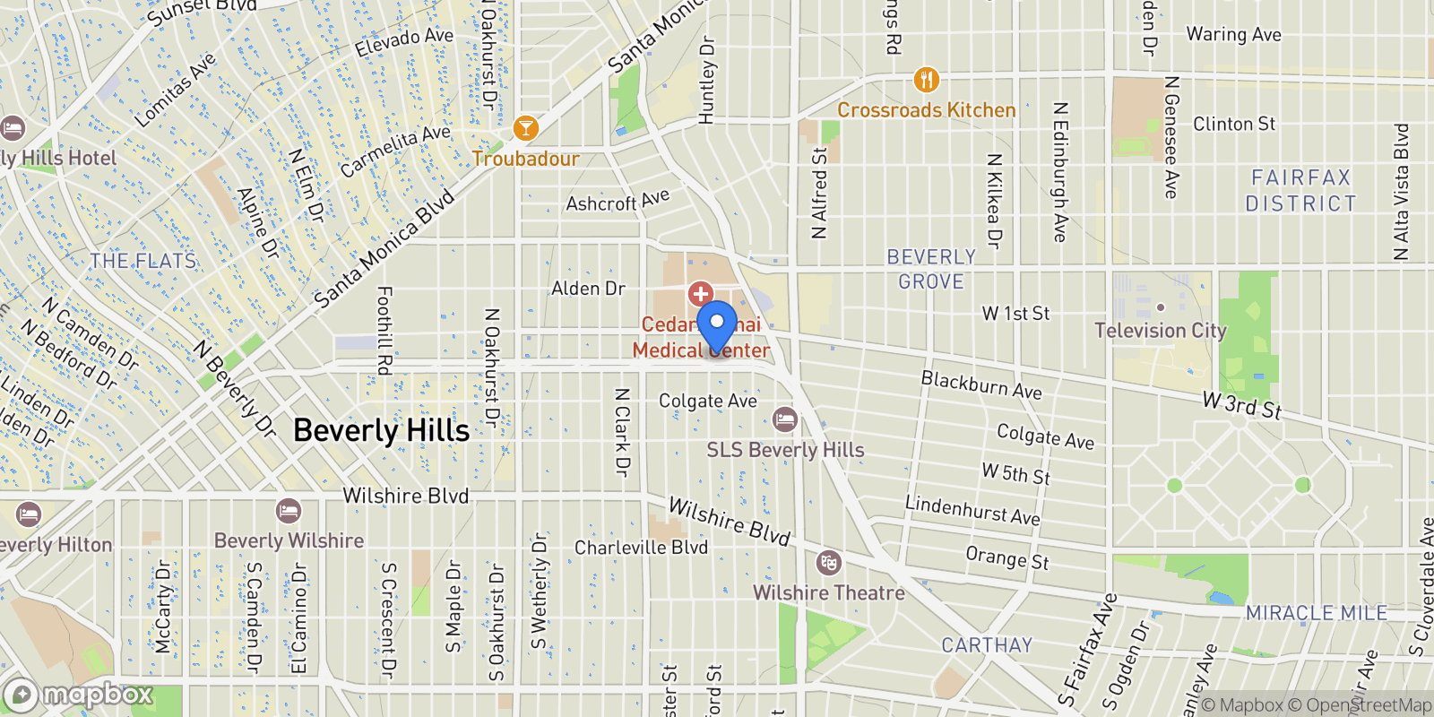 Map showing 8611 Burton Way 5, West Hollywood, California, United States.
