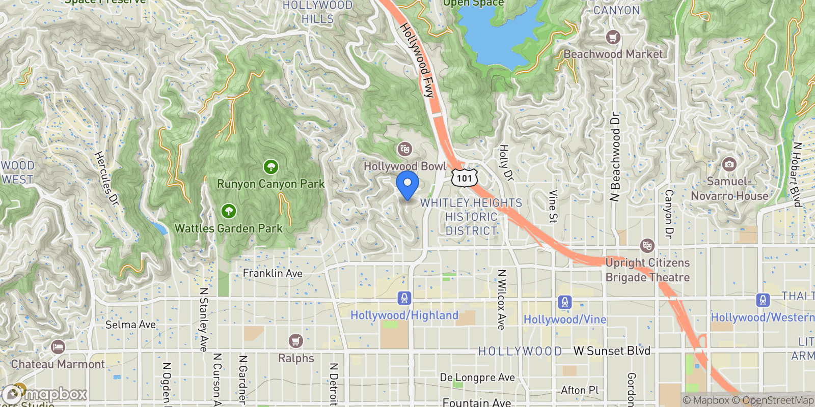 Map showing 2060 High Tower Drive, Los Angeles, California, United States.