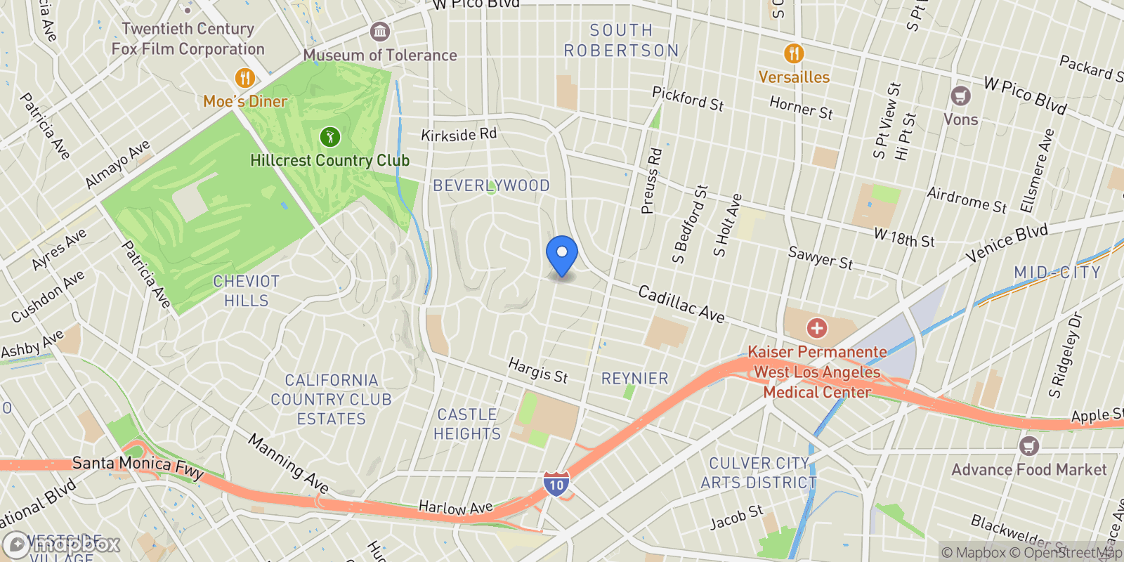 Map showing 9125 David Avenue, Los Angeles, California, United States.