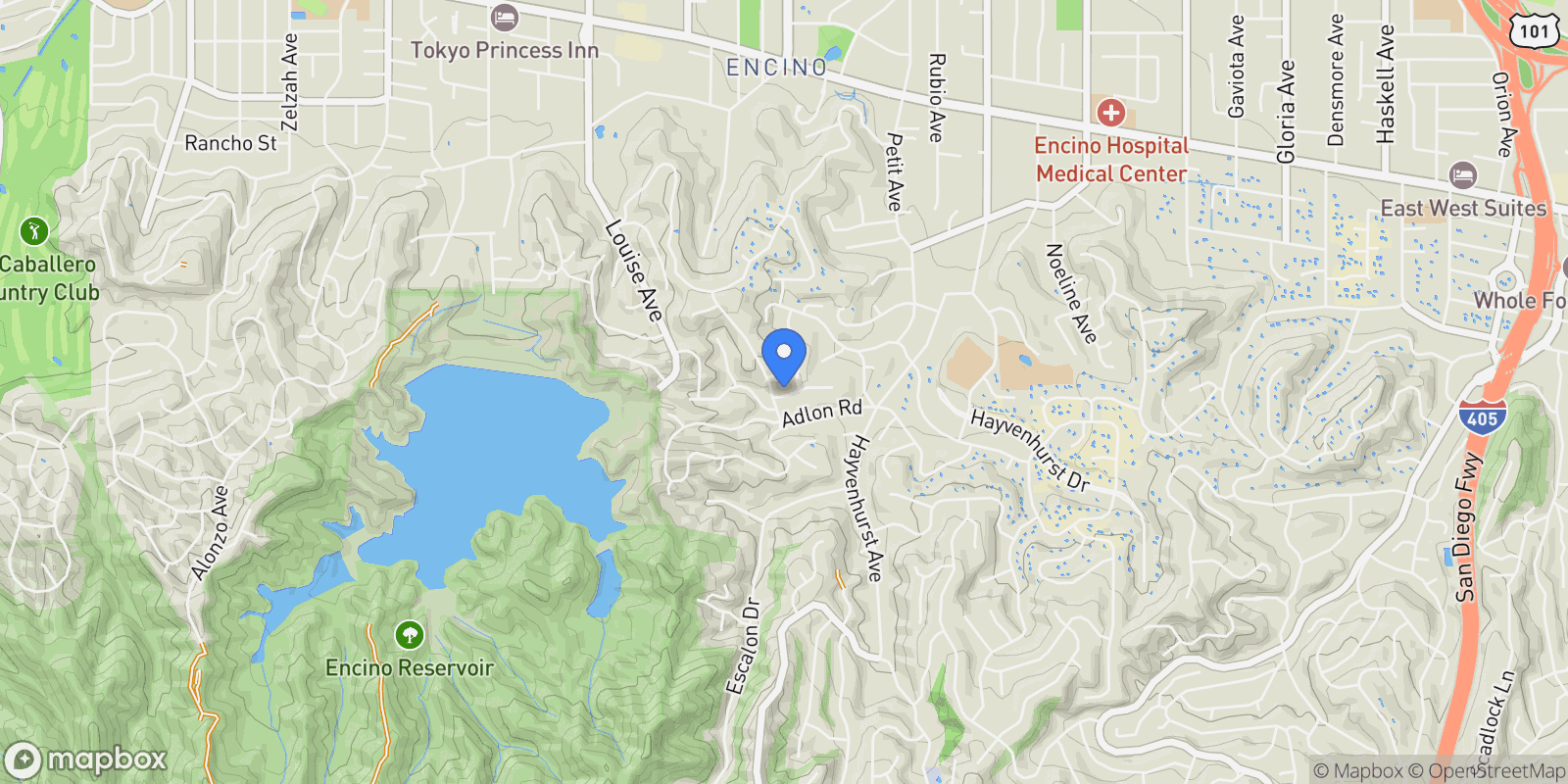 Map showing 16879 Mooncrest Drive, Los Angeles, California, United States.