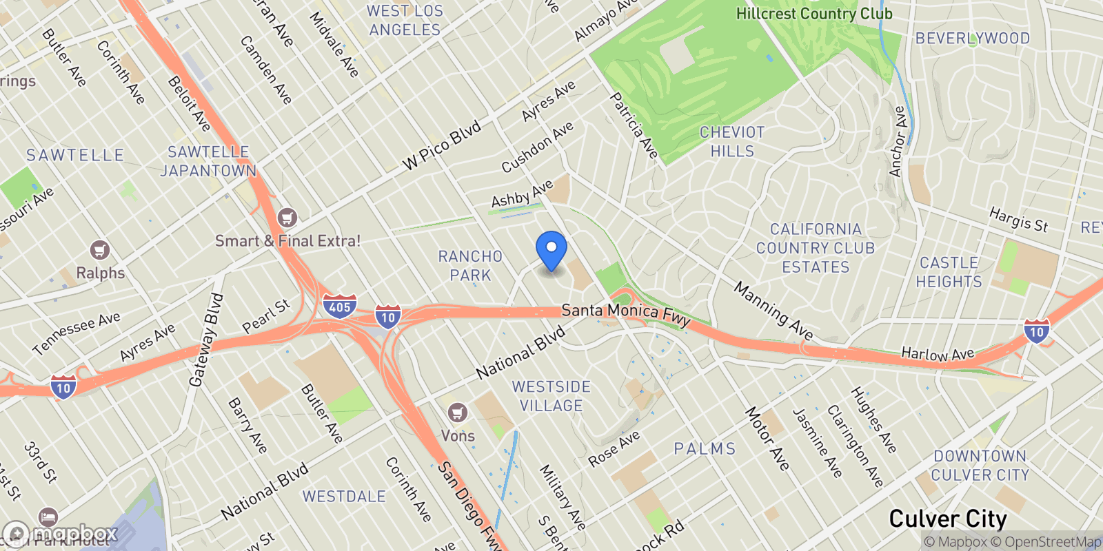 Map showing 2831 Malcolm Avenue, Los Angeles, California, United States.