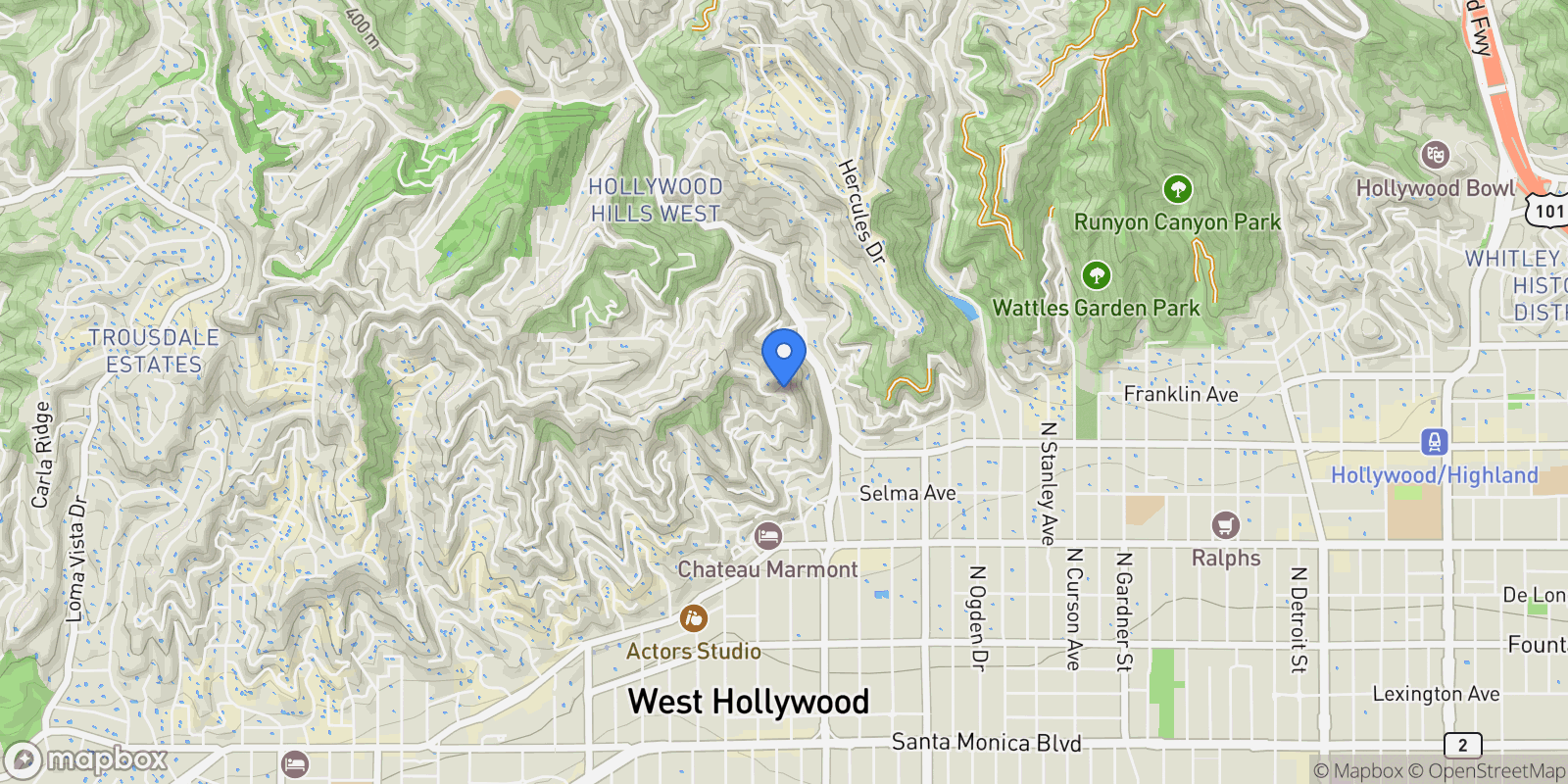 Map showing 1842 N Crescent Heights Boulevard, Los Angeles, California, United States.