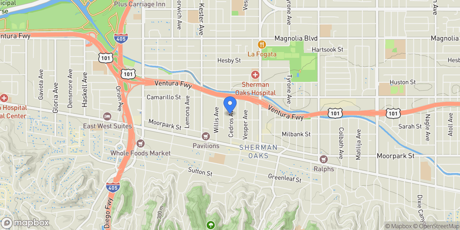 Map showing 4615 Cedros Avenue, Los Angeles, California, United States.