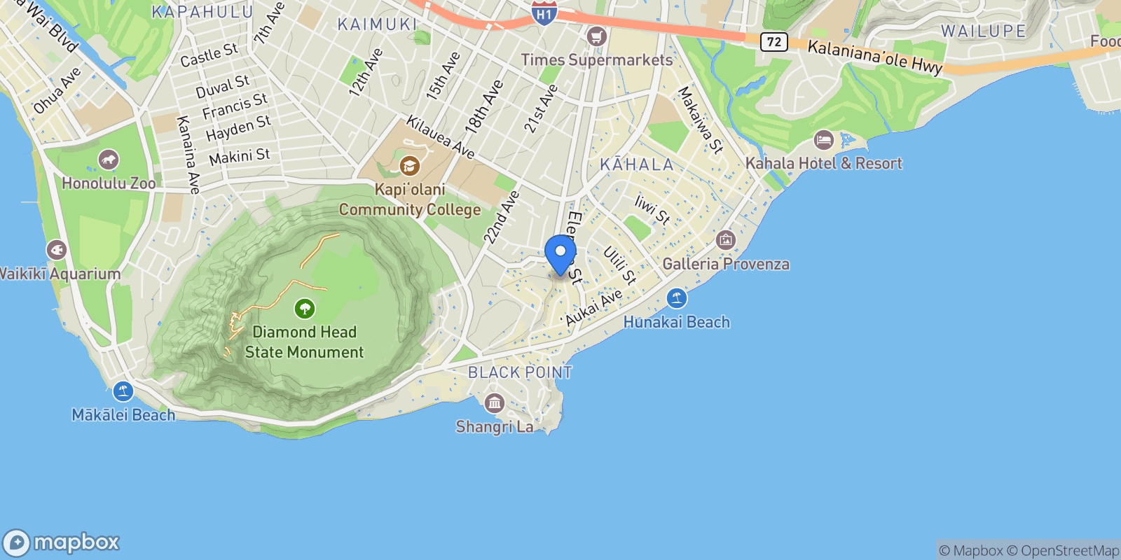Map showing 630 Ahakea Street, Honolulu, HI 96816, Honolulu, Hawaii, United States.
