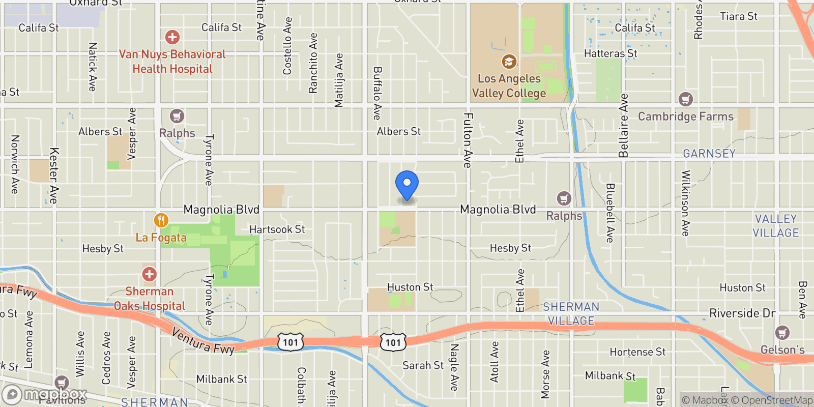 Map showing 13521 Magnolia Boulevard, Los Angeles, California, United States.