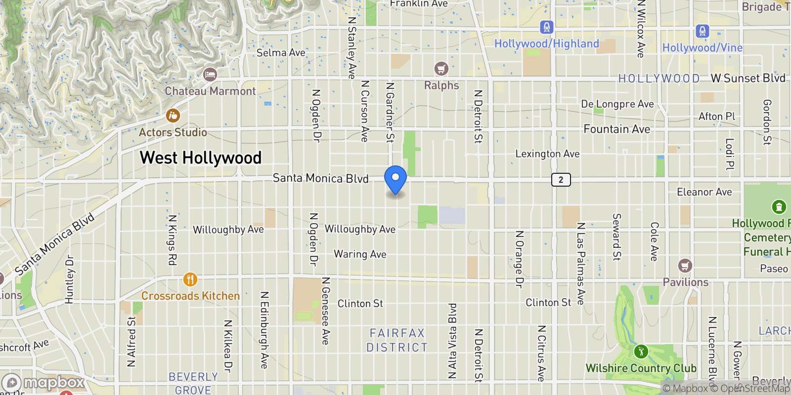Map showing 1033 N Vista Street D, Los Angeles, California, United States.