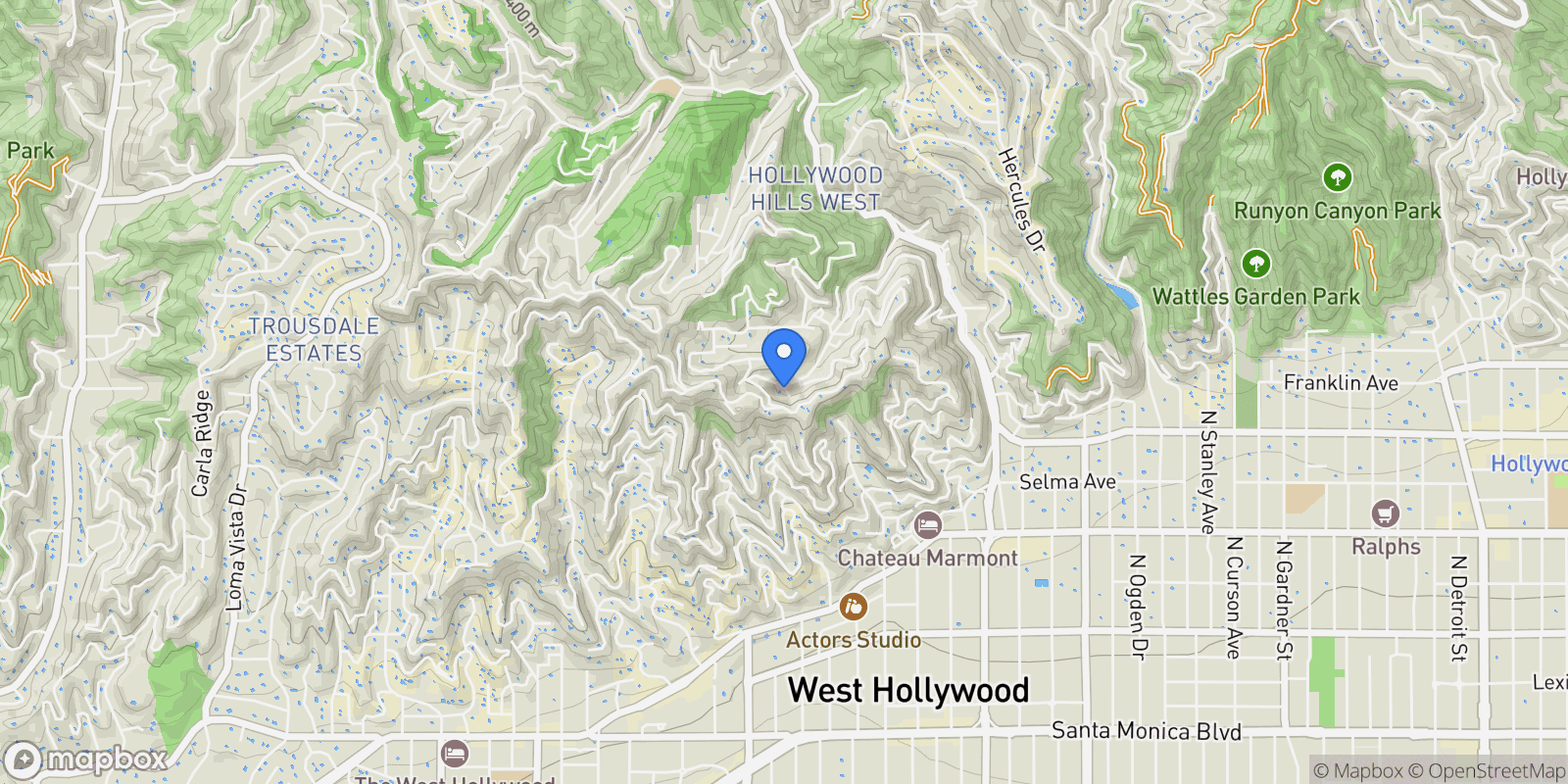 Map showing 8446 Kirkwood Drive, Los Angeles, California, United States.