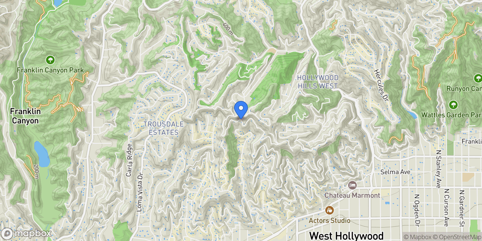 Map showing 2137 Sunset Plaza Drive, Los Angeles, California, United States.