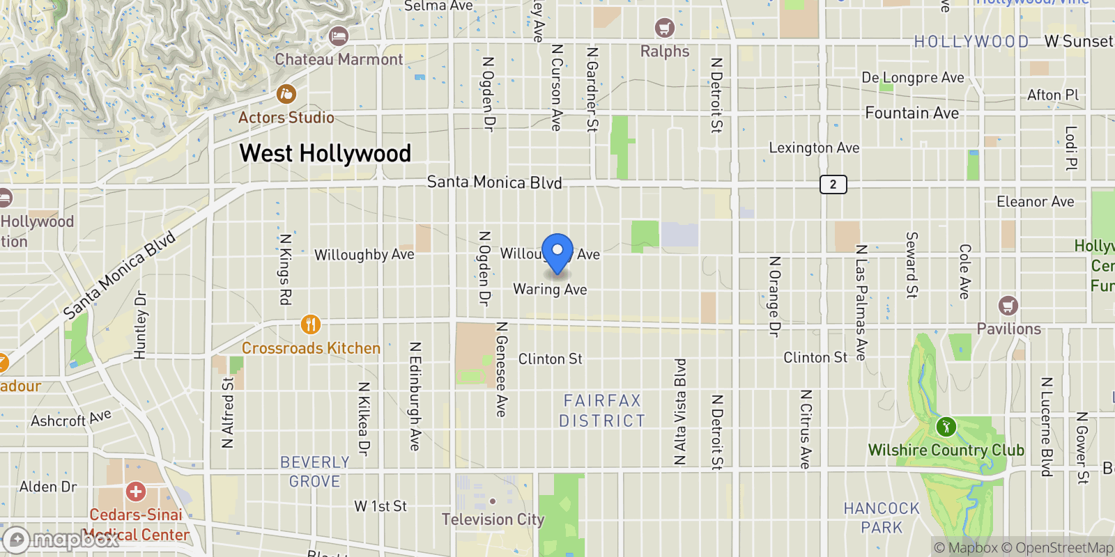 Map showing 818 N Curson Avenue, Los Angeles, California, United States.