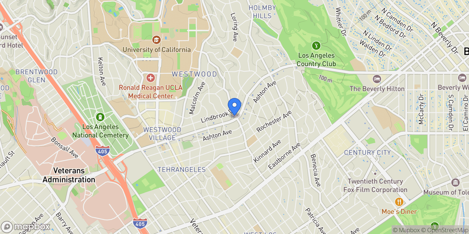 Map showing 10601 Wilshire Boulevard 303, Los Angeles, California, United States.