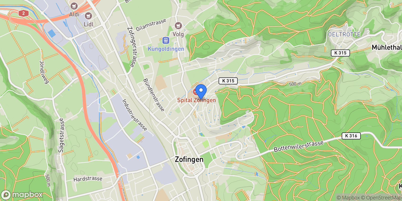 Map showing Stöckliackerweg 9, 4800 Zofingen, Switzerland, Zofingen, Aargau, Switzerland.
