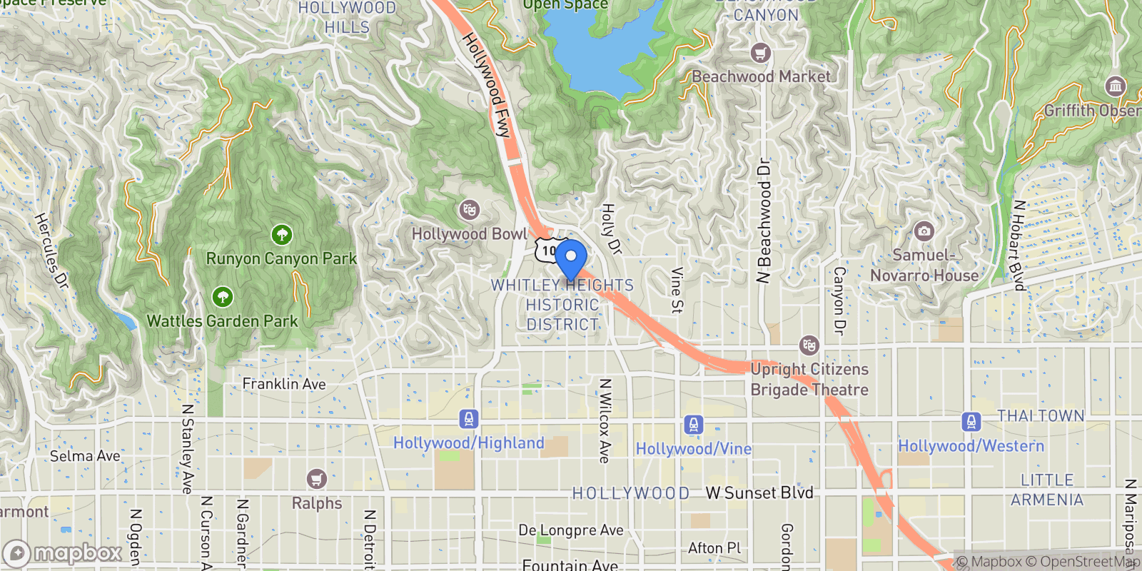 Map showing 6749 Whitley Terrace, Los Angeles, California, United States.