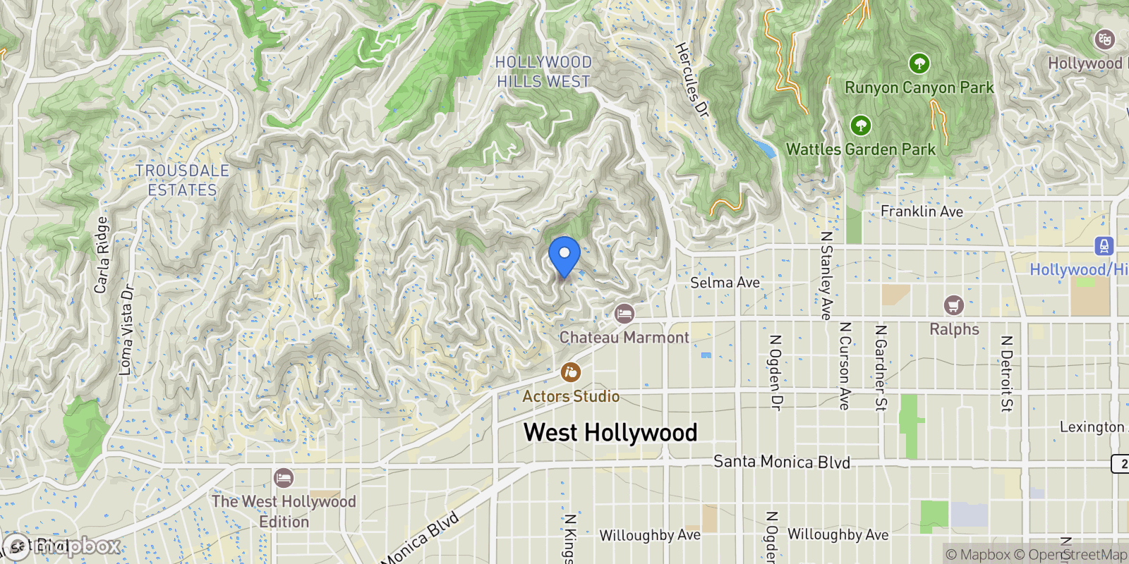 Map showing 8353 Sunset View Drive, Los Angeles, California, United States.