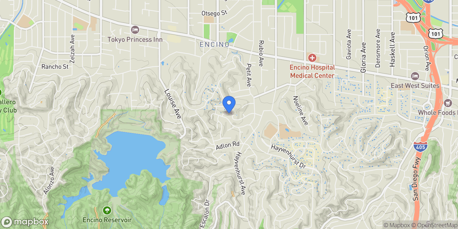 Map showing 16815 Shileno Place, Los Angeles, California, United States.