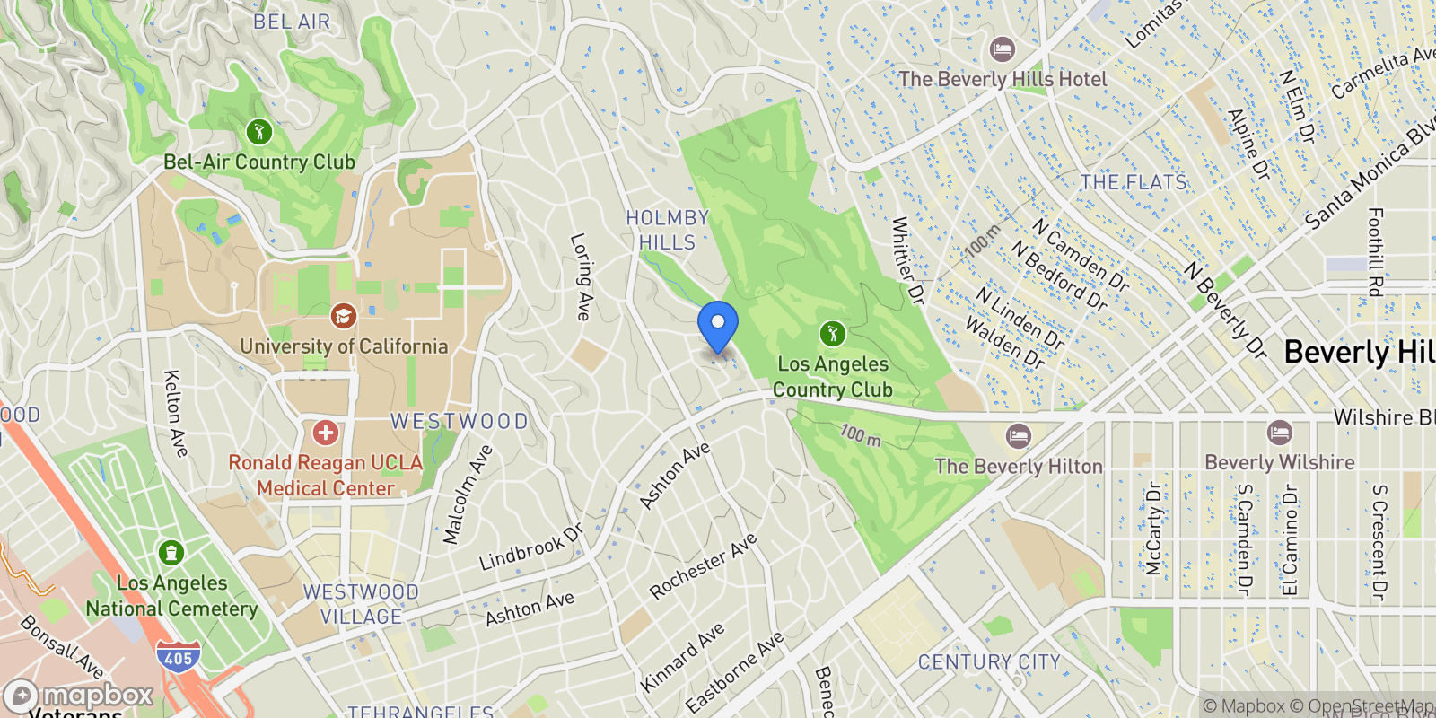 Map showing 850 Birchwood Drive, Los Angeles, California, United States.