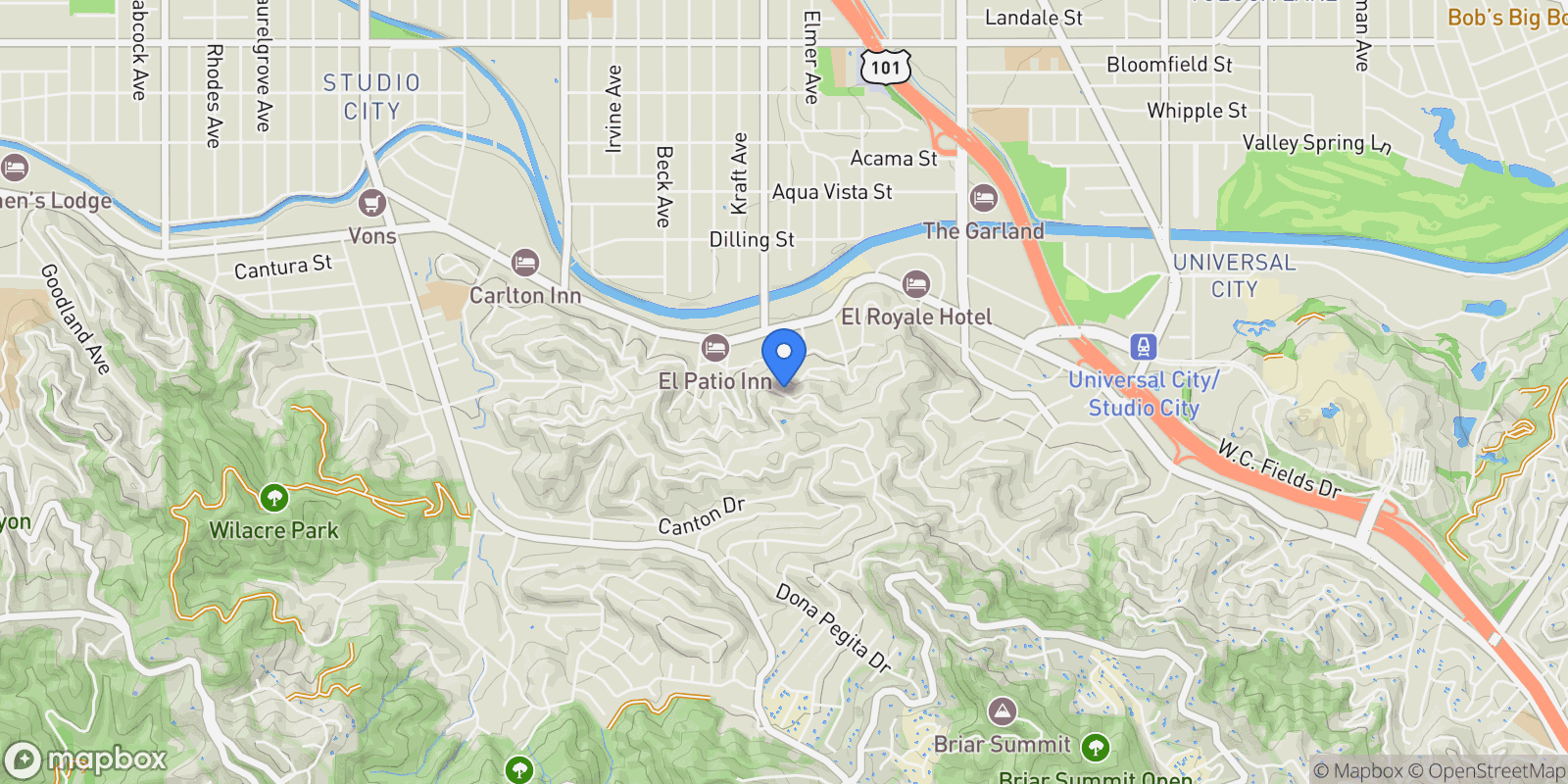 Map showing 3748 Berry Drive, Los Angeles, California, United States.