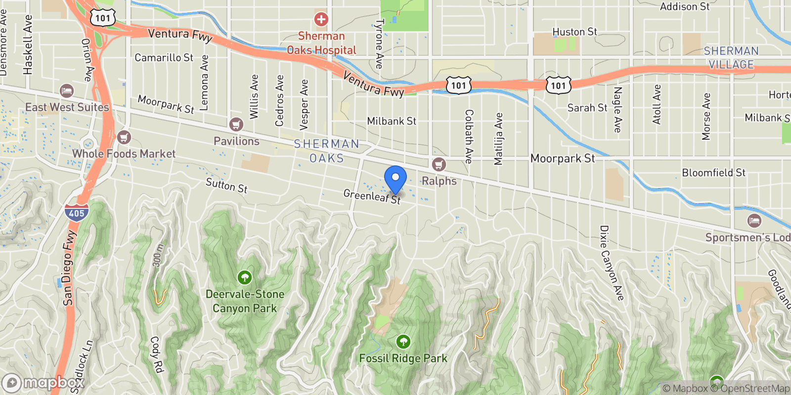 Map showing 14235 Greenleaf Street, Los Angeles, California, United States.