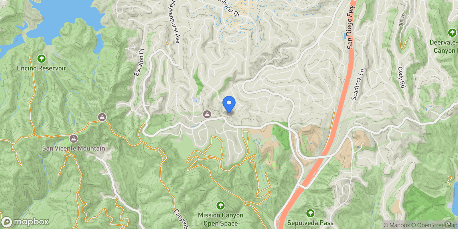 Map showing 16401 Mulholland Drive, Los Angeles, California, United States.